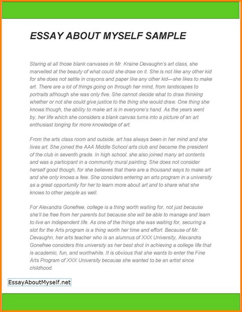 This type of essay is aimed to reflect a personal event or experience of the essay author. Short Essay for School Students on "My Self"