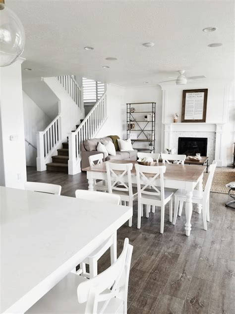 It s an open floor plan that opens directly into breakfast room and kitchen gold tone hickory wood floors brown white black. Sherwin Williams Pure White Ceiling Paint | www.Gradschoolfairs.com