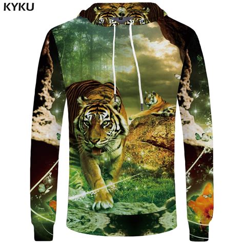 Kyku Tiger Hoodie Men Green Forest Sweatshirts Sky 3d Printed Hoodies