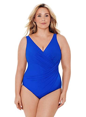 Miraclesuit Womens Swimwear Plus Size Solids Oceanus Tummy Control V