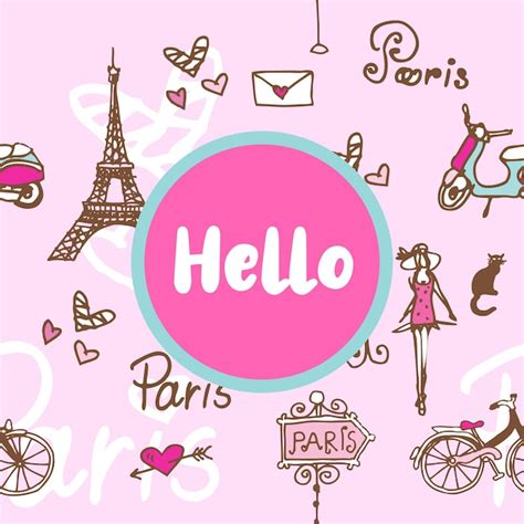 Premium Vector Hello Paris Theme Card Template Design With Hand Drawn
