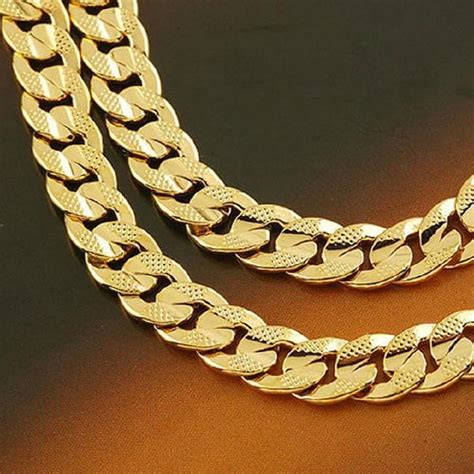 2019 Heavy 24k Real Solid Gold Gf Mens Necklace 2410mm Curb Chain 72g From Xinpengbusiness 19