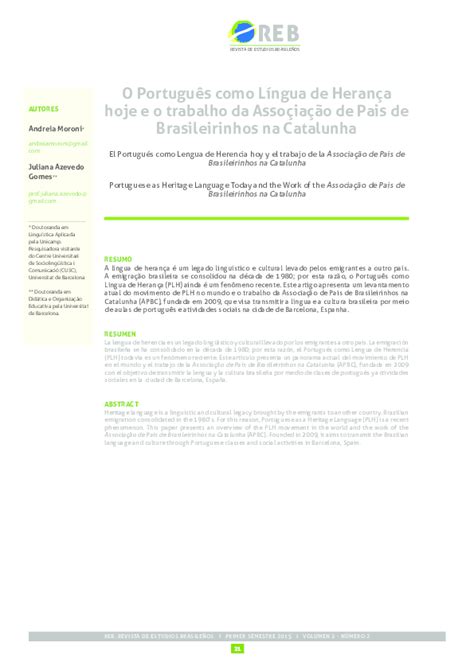 Pdf O Portugues Como Lingua De Heranca Revista De Estudios