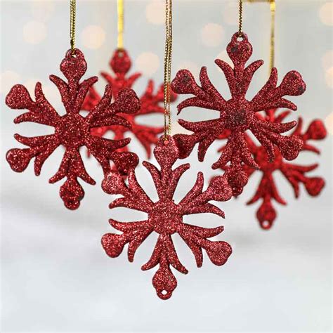 Red Glittered Snowflake Ornaments Sales Factory Direct Craft