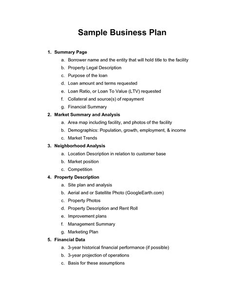 Free Printable Business Plan Sample Form Generic