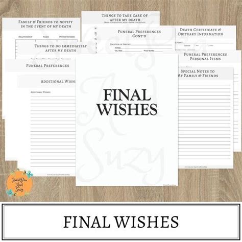 Final Wishes Printable End Of Life Planner To Fill In Your Funeral