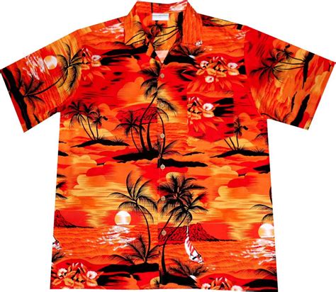 Hawaiihemd Herren Baumwolle S XL Kurzarm Orange Baumwolle Hemd Hawaii