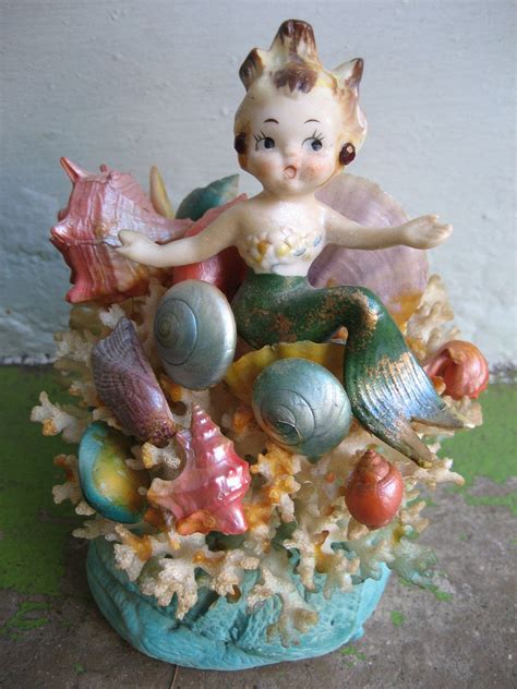 The Most Magical 1950s Mermaid Figurine Real Coral And Chalkware