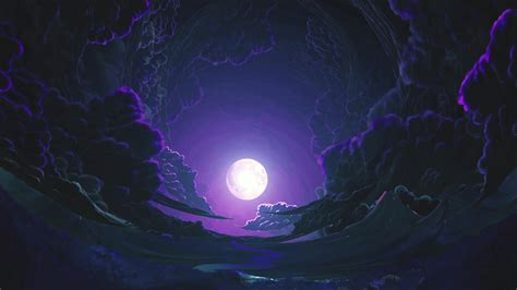 Night Sky Purple Moon Clouds Live Wallpaper Moewalls