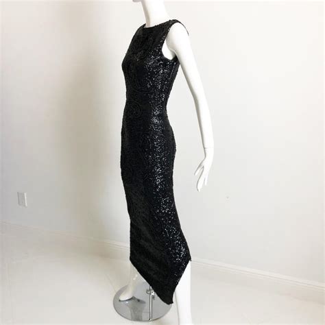 Gene Shelly Boutique Evening Gown Black Beaded Knit With Sequins 60s M