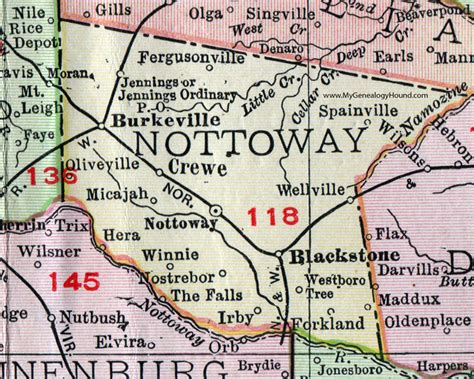 Nottoway County Virginia Map 1911 Rand Mcnally Burkeville