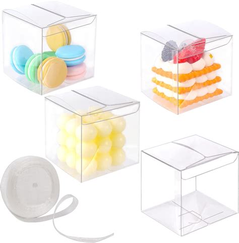 45 Pack Clear Favor Boxes 3x3x3 Inches With Ribbons Clear