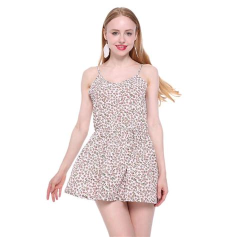 2018 Women Simple Summer Sexy Floral Print Dress Spaghetti Strap V Neck