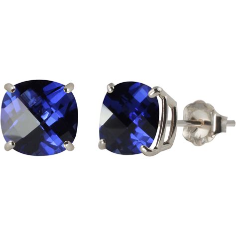 Sterling Silver Created Blue Sapphire Stud Earrings Gemstone Earrings