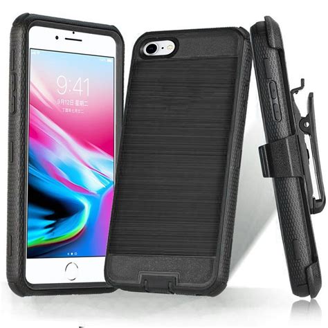 for iphone se 2020 se2 case by insten fused 3 in 1 dual layer [shock absorbing] hybrid brushed