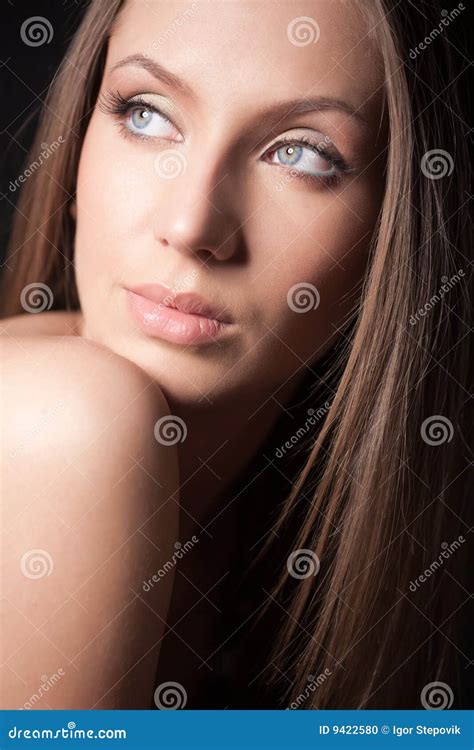 Portrait Of Attractive Brown Haired Girl Stock Photo Image Of