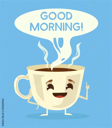 Cute Cup Of Coffee Good Morning With Black Coffee Vector Flat Cartoon