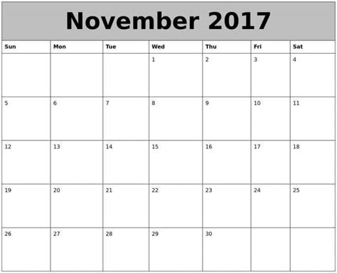 November Calendar 2017 Pdf Word Excel Oppidan Library