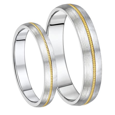 His And Hers Brushed Titanium And Gold Wedding Rings 4and5mm Titanium Sets