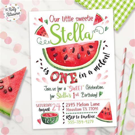 Watermelon Birthday Invitation First Birthday 1st One In Etsy