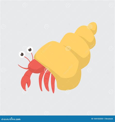 Funny Cartoon Hermit Crab On White Background Stock Vector