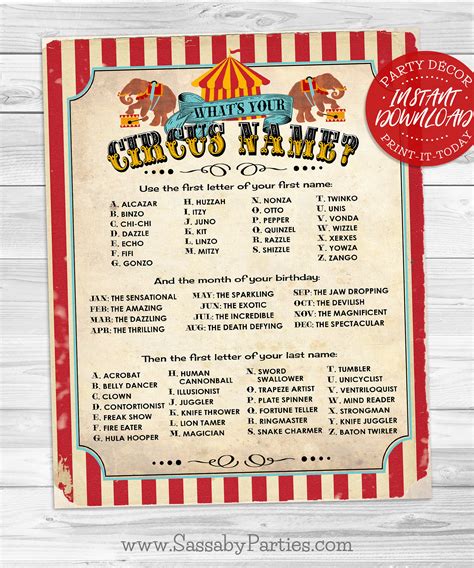 Circus Name Poster INSTANT DOWNLOAD 'what's Your - Etsy