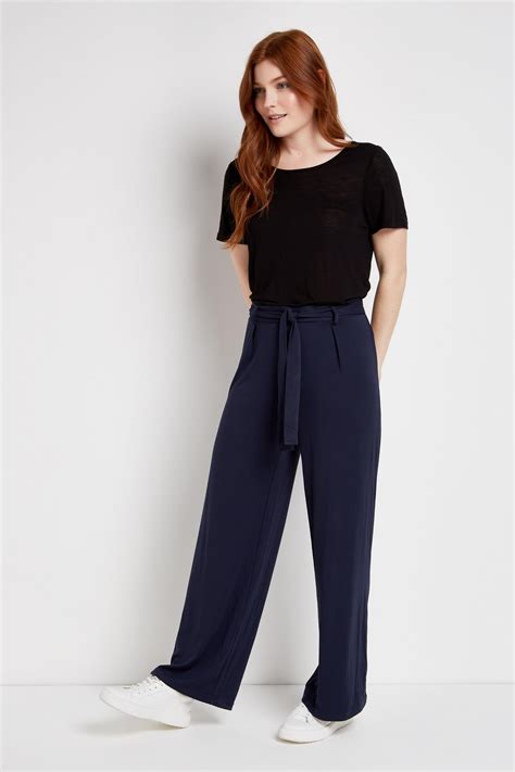 Navy Jersey Wide Leg Trouser Wallis Uk