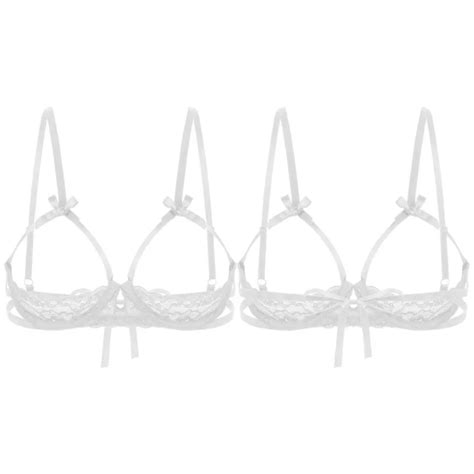 Open Nipple Bra Sexy Erotic Women Open Cup Bra Cut Out Breast Underwear See Through Sheer Lace