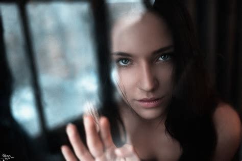 Blue Eyes Brunette Georgy Chernyadyev Face Women Reflection Model