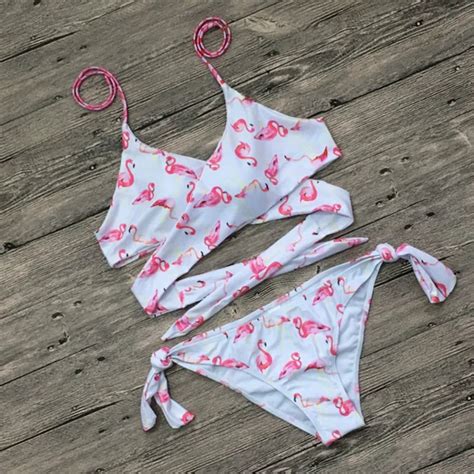 Hot Bikini Sets Women Flamingos Printed Sexy Push Up Floral Bandage