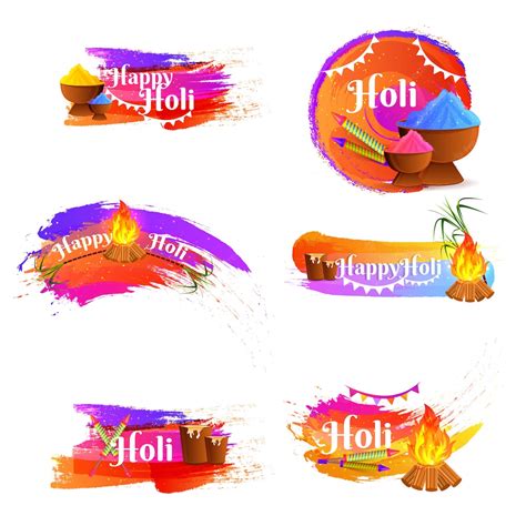 Premium Vector Happy Holi Calligraphy Set With Festival Elements On