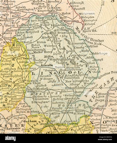 Original Old Map Of Lincoln County From 1884 Geography Textbook Stock