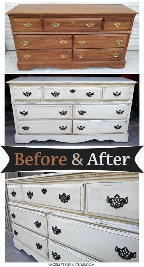Vintage distressed bedroom furniture idea for classic look. Off White Dresser with Espresso Glaze - Before & After ...