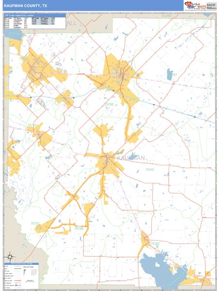 Kaufman County Texas Zip Code Wall Map