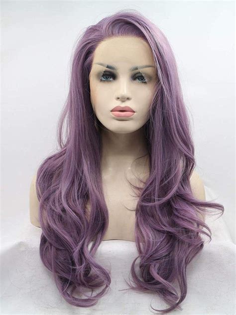 Long Wavy Purple Synthetic Wigs Wavy Lace Front Wigs Long Purple Wig