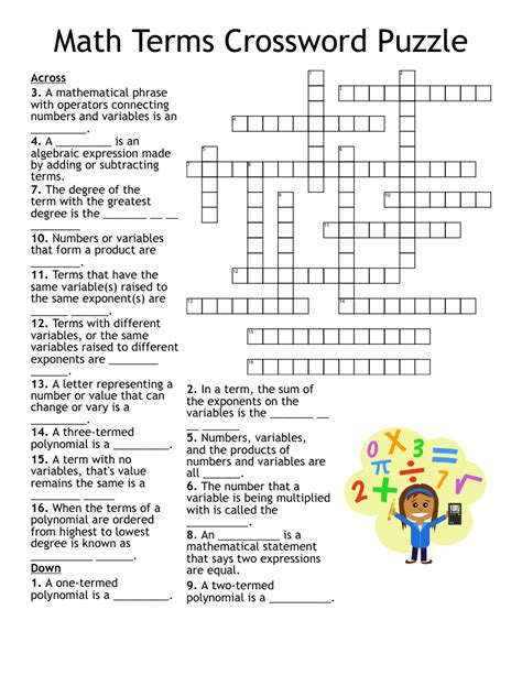 7th Grade Math Crossword Puzzles Mathematics Crosswords Word Searches