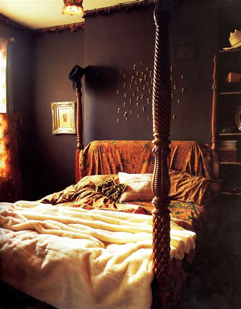 It will also project the atmosphere you want to feel in your bedroom. Love the deep chocolate brown walls and amber bedding and ...