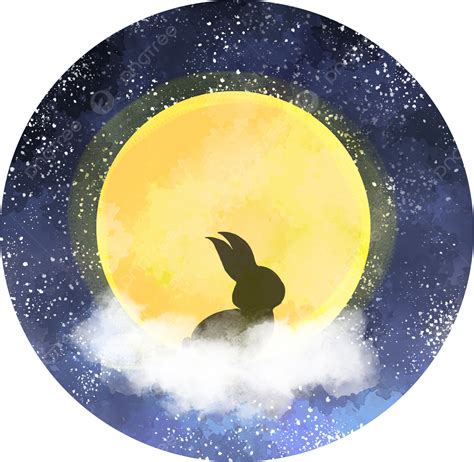รูปเทศกาลไหว้พระจันทร์ดวงจันทร์กระต่ายเรอูนียงเต็มไปด้วยดวงดาวบนท้องฟ้า