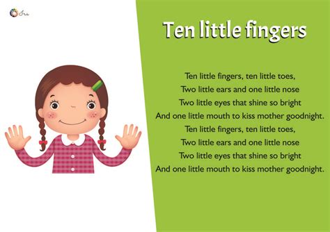 Ten Little Fingers Lkg Rhyme Printable Lyrics Card English Poems For
