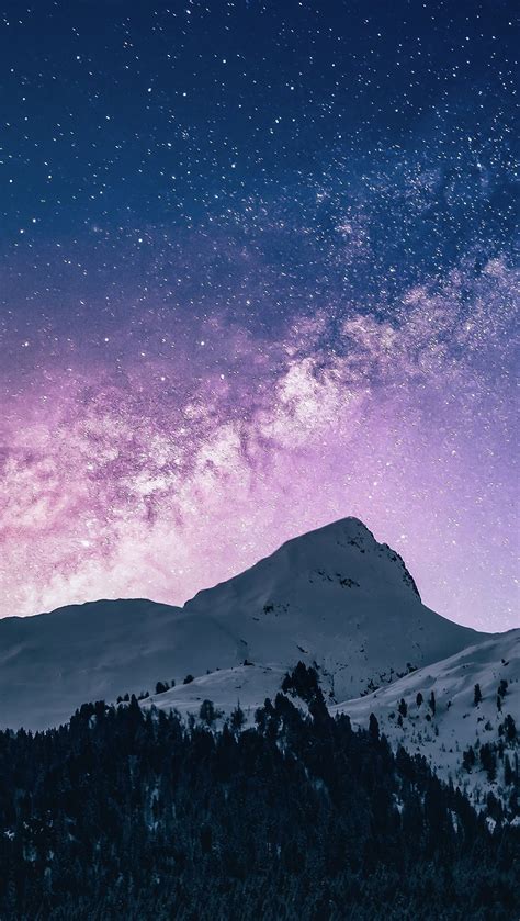 Snowy Mountains Sky With Stars And Comet Wallpaper 4k Hd Id3037