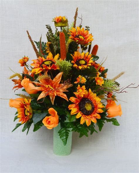 * matching vases are also available here. No.FC901 Fall Cemetery Arrangement. , Autumn Cone Flower ...