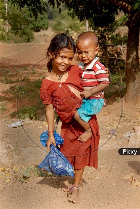 Image Of Indian Poor Children In An Rural Village Street Of Araku