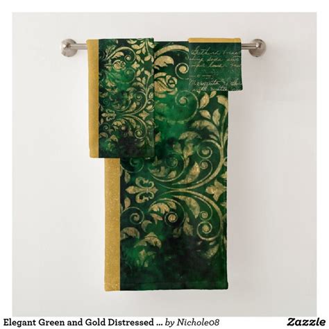 Towels & washcloths └ bathroom supplies & accessories └ bath └ home, furniture & diy all categories antiques art baby books, comics & magazines business, office & industrial cameras & photography cars, motorcycles & vehicles clothes. Elegant Green and Gold Distressed Damask Script Bath Towel ...