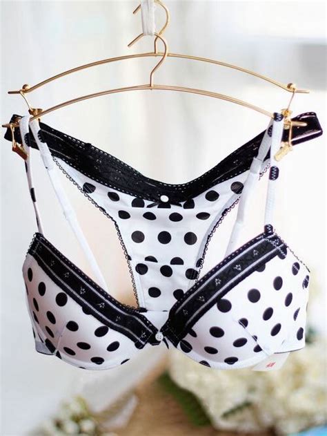 Womens Black And White Polka Dot Thin Thick Bra Sexy Young Girl