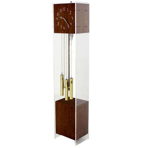 Mid Century Modern Walnut Lucite Grandfather Clock With Chime For Sale