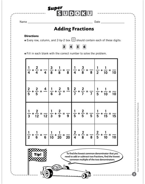 Sudoku Puzzle Adding Fractions Printable Sudoku And Skills Sheets