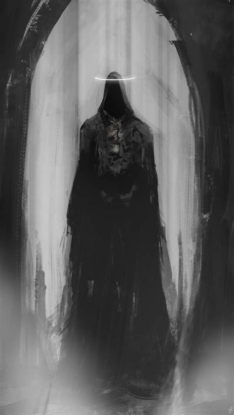 Download Wallpaper 1350x2400 Ghost Cloak Halo Arch Art Black And