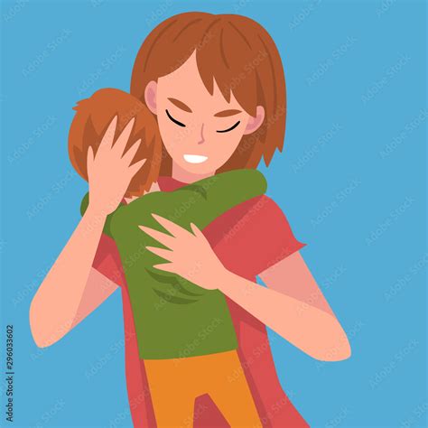 mom hugs son and rests his head on her hand cartoon vector illustration stock vector adobe stock
