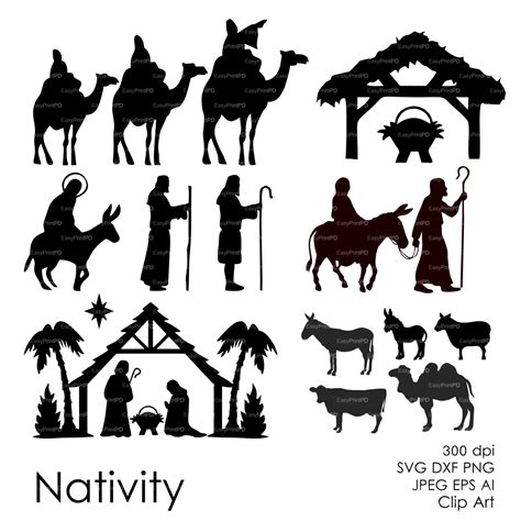 Nativity Christ Silhouette Overlays Vector Digital Clipart Etsy
