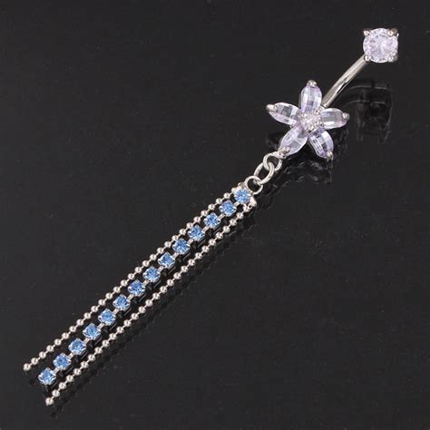 High Quality Ingots Cz With Blue Tassel Belly Button Ring 14g Belly Bar